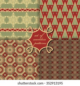 set of Christmas seamless vector illustration. Christmas symbols, patterns