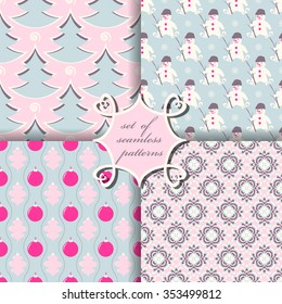set of Christmas seamless vector illustration. Christmas symbols, patterns