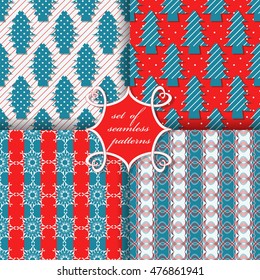 set of Christmas seamless vector illustration. Christmas tree, Christmas patterns, snowflakes