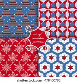 set of Christmas seamless vector illustration. Christmas symbols, patterns