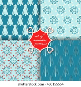 set of Christmas seamless vector illustration. Christmas symbols, patterns