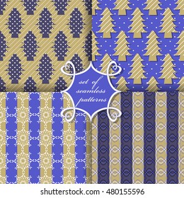 set of Christmas seamless vector illustration. Christmas tree, Christmas patterns, snowflakes