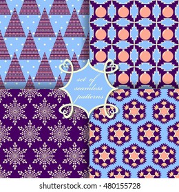 set of Christmas seamless vector illustration. Christmas symbols, patterns