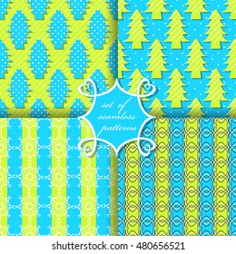 set of Christmas seamless vector illustration. Christmas tree, Christmas patterns, snowflakes