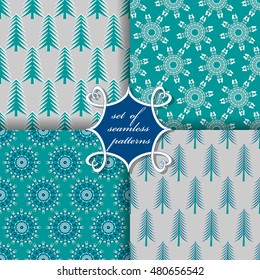 set of Christmas seamless vector illustration. Christmas symbols, patterns