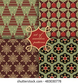 set of Christmas seamless vector illustration. Christmas symbols, patterns

