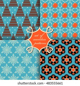 set of Christmas seamless vector illustration. Christmas symbols, patterns