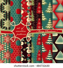 set of Christmas seamless vector illustration. Christmas symbols,Christmas patterns