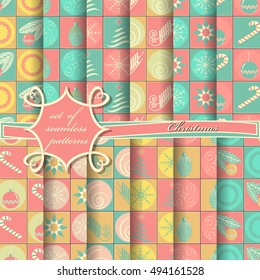 set of Christmas seamless vector illustration. Christmas symbols, patterns