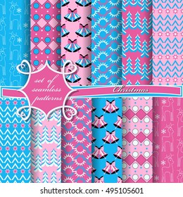 set of Christmas seamless vector illustration. Christmas symbols,Christmas patterns
