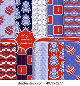 set of Christmas seamless vector illustration. Christmas symbols,Christmas patterns