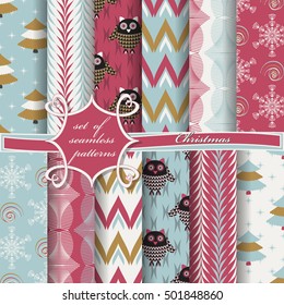 set of Christmas seamless vector illustration. Christmas symbols,Christmas patterns