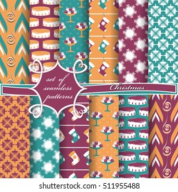 set of Christmas seamless vector illustration. Christmas symbols,Christmas patterns