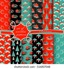 set of Christmas seamless vector illustration. Christmas symbols,Christmas patterns