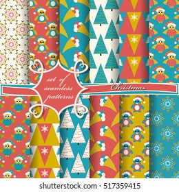 set of Christmas seamless vector illustration. Christmas symbols,Christmas patterns