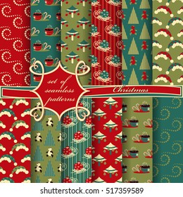 set of Christmas seamless vector illustration. Christmas symbols,Christmas patterns
