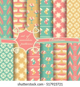 set of Christmas seamless vector illustration. Christmas symbols,Christmas patterns