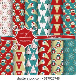set of Christmas seamless vector illustration. Christmas symbols,Christmas patterns