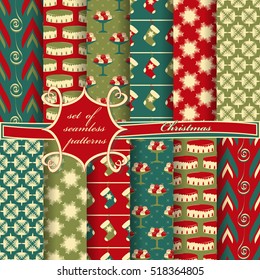 set of Christmas seamless vector illustration. Christmas symbols,Christmas patterns