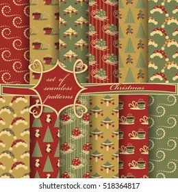 set of Christmas seamless vector illustration. Christmas symbols,Christmas patterns