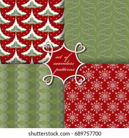 set of Christmas seamless vector illustration. Christmas symbols, patterns
