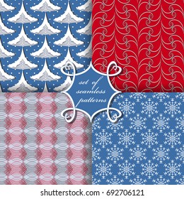 set of Christmas seamless vector illustration. Christmas symbols, patterns