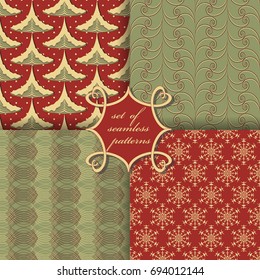 set of Christmas seamless vector illustration. Christmas symbols, patterns