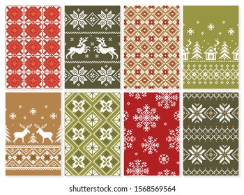 Set of christmas seamless vector pattern for print, web, and prints. Endless texture for wallpaper, web page background, wrapping paper and etc. Retro style.