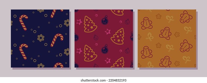 Set of Christmas seamless vector patterns. Winter collection with festive seamless background. Colorful modern vector backdrop. Surface pattern for textile, wallpaper and wrapping paper