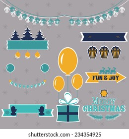 Set of Christmas shapes and labels in retro style vector illustration