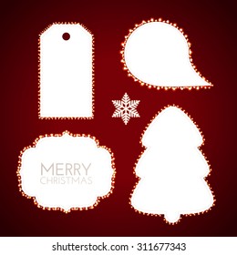 Set of Christmas shining frames. Label, speach bubble & Christmas tree. Vector illustration