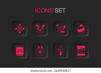 Set Christmas shopping bag, Reindeer, Snowflake, star, ball, chimney, Envelope and day calendar icon. Vector