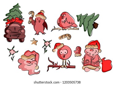 Set of Christmas signs and elements in doodle style. Can be used for banners, greeting cards and childysh books