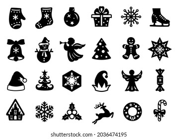 Set of christmas signs or icons. Holiday vector symbols. Ornament silhouettes collection. Christmas design elements.