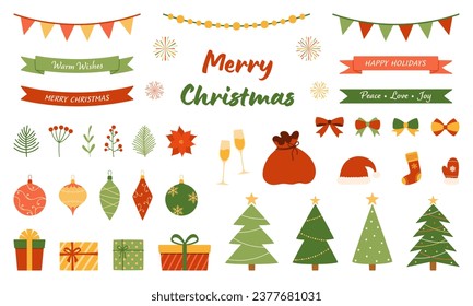 Set of Christmas simple decorative elements.