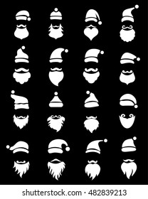 Set of christmas simple masks with beards and hats for New Year Santa