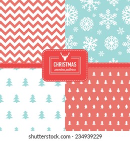 Set of Christmas simple retro winter seamless patterns. Stylish collection patterns