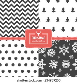 Set of Christmas simple retro winter seamless patterns. Stylish collection patterns