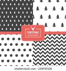 Set of Christmas simple retro winter seamless patterns. Stylish collection patterns
