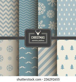 Set of Christmas simple retro winter seamless patterns. Stylish collection patterns