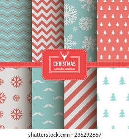 Set of Christmas simple retro winter seamless patterns. Stylish collection patterns