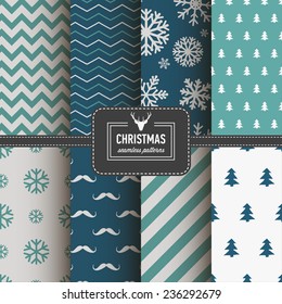 Set of Christmas simple retro winter seamless patterns. Stylish collection patterns