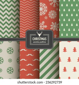 Set of Christmas simple retro winter seamless patterns. Stylish collection patterns