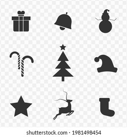 Conjunto de iconos vectoriales simples de Navidad en color oscuro y fondo transparente (png). Ilustración vectorial.