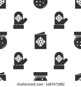 Pon la nieve de Navidad en globo con nieve caída, postal de Navidad y Navidad en un patrón sin fisuras. Vector