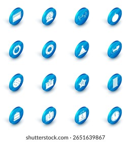 Set Christmas snow globe, lights, ball, wreath, Cookie or biscuit with chocolate, santa claus sleigh and Santa Claus hat icon. Vector