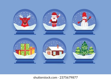 Set of Christmas snow globe with snowfall