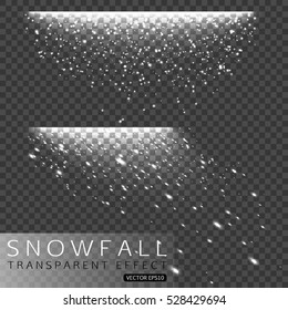 Set Of Christmas Snowfall Isolated On Transparent Background. Snow, Snowflakes, Winter Sky Vector Illustration