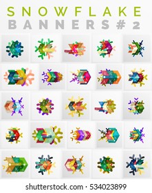 Conjunto de plantillas de pancartas de copo de nieve de Navidad, ilustración vectorial de pegatinas geométricas de papel con opciones de texto e infografía