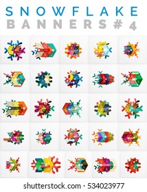 Set of Christmas Snowflake Banner Templates, vector illustration of paper geometric stickers with text and infographic options